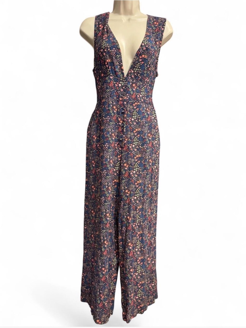 Marine Layer Holli V-Neck Floral Wide-Leg Jumpsuit size Medium EUC